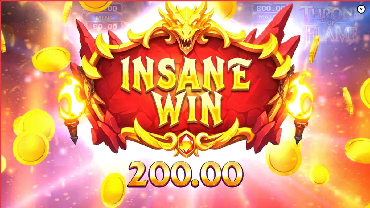Throne of Flame স্লট গেমের মোবাইল ইন্টারফেস এবং ড্রাগন থিম
